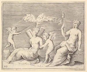 Duas mulheres e dois cupidos, publicado ca. 1599-1622.