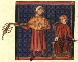 Dois menestréis. Ilustração do códice das Cantigas de Santa Maria, c. 1280