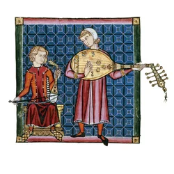 Dois menestréis. Ilustração do códice das Cantigas de Santa Maria, c. 1280