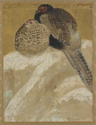 Dois faisões em um banco de neve, período Momoyama, século 18.