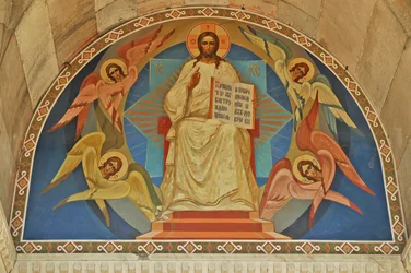 Ucrânia, Sevastapol, Catedral Ortodoxa de São Vladimir (abóbada sepulcral de almirantes), afresco acima da entrada