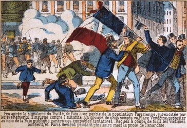 Revolta que levou ao estabelecimento da Comuna de Paris, 1871.