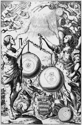 Urania, a Musa da Astronomia, pesando e comparando sistemas do universo, 1651