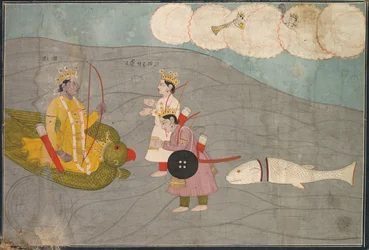 Filhos Vanasuras Submetem a Krishna: Cena da Seção Aniruddha Usha de Krishna Lila, c. 1840