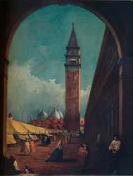 Veneza: uma feira na Piazza San Marco vista através de um arco no sudoeste, c1863