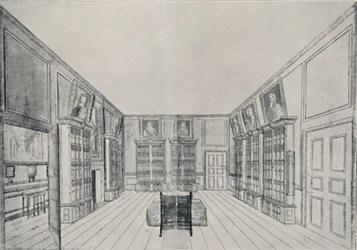 Vista da biblioteca de Samuel Pepyss no edifício de York, 1928