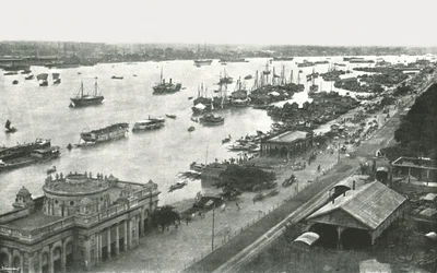 Vista da ponte Hooghly, Calcutá, Índia, 1895.