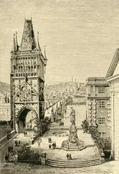 Vista em Praga - a torre da ponte, 1890.