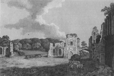 Vista de parte das ruínas da Abadia de St. Agatha: perto de Eastby, Yorkshire, 1791