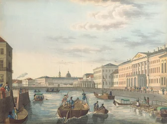 Vista do rio Fontanka em São Petersburgo, década de 1820