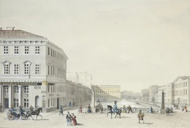 Vista do aterro Moika da ponte da polícia, 1839