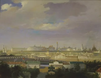 Vista do Kremlin de Moscou a partir da Praça Bolotnaya Marsh, em meados do século XIX.