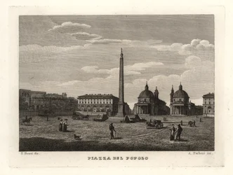 Vista da Piazza del Popolo, Roma, com obelisco antigo de Heliópolis, Egito
