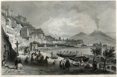 Vista do porto e da cidade de Nápoles no século XIX, no livro sobre o Mediterrâneo de Louis Enault (1824-1900), jornalista e viajante francês.