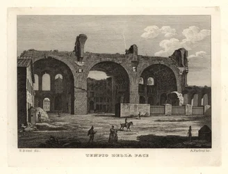 Vista das ruínas do Templo da Paz ou do Fórum das Vespasianas, Tempio della Pace, Roma