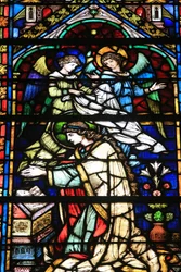Virgem Maria. Pormenores. Coroação da Virgem. Vitrais de Franz Mayer de Munique, 1884. Capela de Notre-Dame-de-la-Ronde. Catedral de Santo Estêvão de Metz, Metz, França