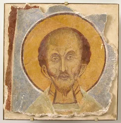 Pintura mural de Santo Masculino, século XII, restauro moderno.