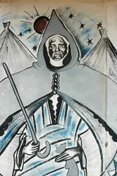 Pintura mural representando um líder espiritual muçulmano, Dacar, Senegal