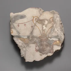 Fragmento de pintura mural com máscara de Górgona, ca. 14-68 d.C.