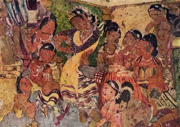 Pintura de parede das cavernas de Ajanta, c480