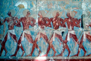 Pintura de parede: retornando da expedição, Templo da Rainha Hatshepsut, Luxor, Egito, c1470 aC