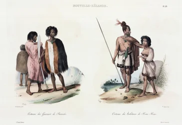 Guerreiros de Shouraki, e habitantes de Houa Houa, Nova Zelândia