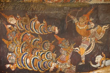 Wat Bo, Siem Reap Mural pintura do Ramayana, Siem Reap, Camboja
