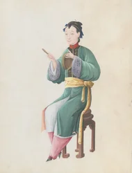 Aguarela de músico a tocar jiaoluo, finais do século XVIII.