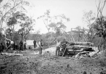 Mina de ouro da cachoeira, Boorara, Kalgoorlie, Austrália Ocidental, 1896