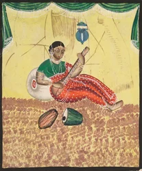 Mulher tocando música, de 1800.