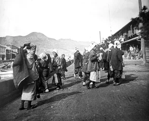 Mulher, carregar, cargas, carvão, nagasaki, japão, c1900