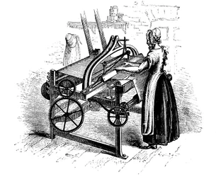 Mulher, operando, um, tear tear, para, tecelagem, algodão, c1840