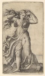 Mulher puxando o cabelo dela, ca. 1515