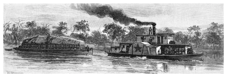 Barcaça de lã no rio Darling, Austrália, 1886