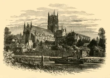 Catedral de Worcester, do rio, 1898.