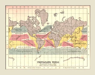 Mapa mundial mostrando os ventos predominantes, 1902.