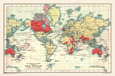 Mapa-múndi mostrando o Império Britânico, 1902.