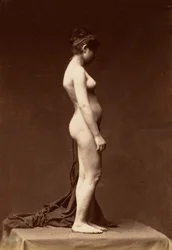 Jovem mulher, nua, figura inteira de perfil, década de 1860.