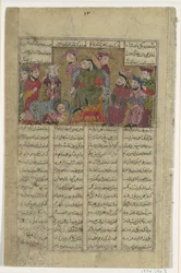Zal entrega a carta de Sam a Manuchihr, Folio from a Shahnama Book of Kings..., ca. 1330-40.