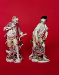 Chelsea figuras de pescadores bêbados após originais de Meissen c.1755