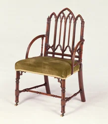 Poltrona de mogno George III em estilo gótico, à maneira de Robert Manwaring, c.1765