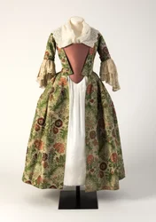 Verde e rosa brocado de seda tecida manto aberto, de 1730 (seda)