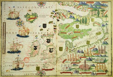 Mapa da Europa, a partir de um fac-símile do &39;Miller Atlas&39; de Pedro e Jorge Reinel, e Lopo Homem, feito em 1519