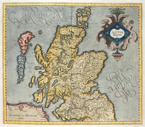Mapa do Reino da Escócia, do século 17 Scotia Regnum (influenciado pelo Mercators Atlas)