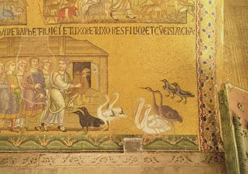 Noé levando os animais para a arca, mosaico no vestíbulo de San Marco, Veneza