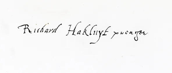 Assinatura de Richard Hakluyt (c.1552-1616)