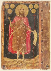 São João Batista com Florins de Ouro, da capa das Constituições e Estatutos da Guilda das Moedas, c.1380