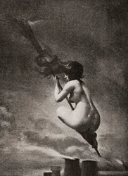 The Witch on Her Broomstick, depois de um trabalho de LR Falero. Da história moral ilustrada desde a Idade Média até o presente por Eduard Fuchs, publicado em 1909.