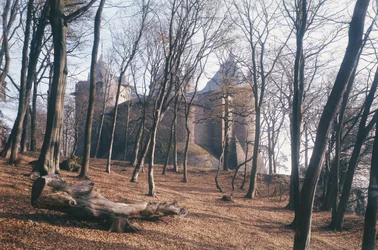 Vista, castelo, coch, sul, gales, madeiras