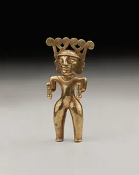 Rara figura de ouro de um xamã em estilo internacional, provavelmente do Panamá ou da Costa Rica, c. 500-1000